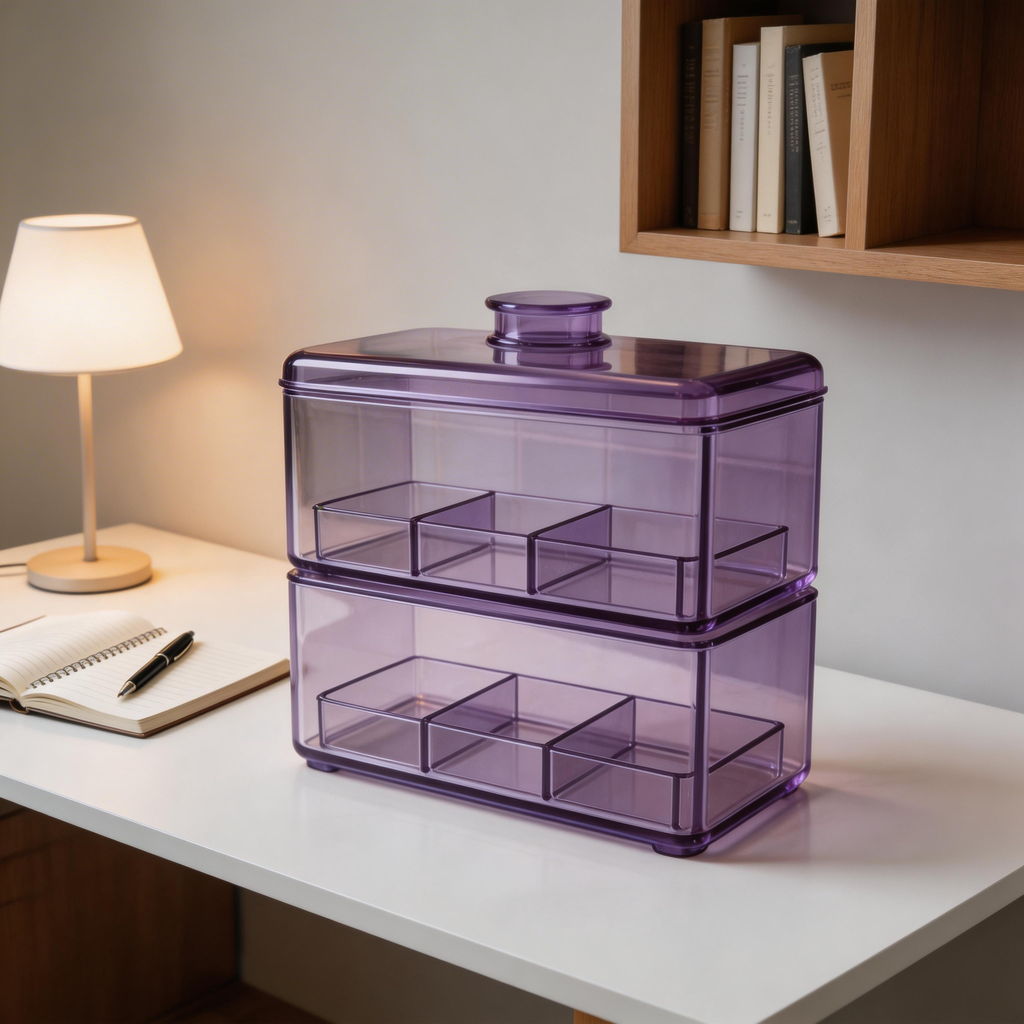 Organize in Style | Transparent Plastic | Modern Desktop Storage | Perfect Gift for Organization Enthusiasts | Elegant Purple Design