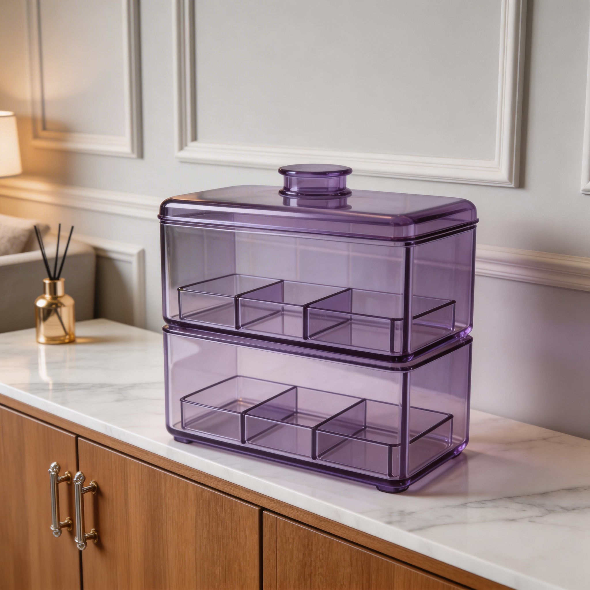 Organize in Style | Transparent Plastic | Modern Desktop Storage | Perfect Gift for Organization Enthusiasts | Elegant Purple Design
