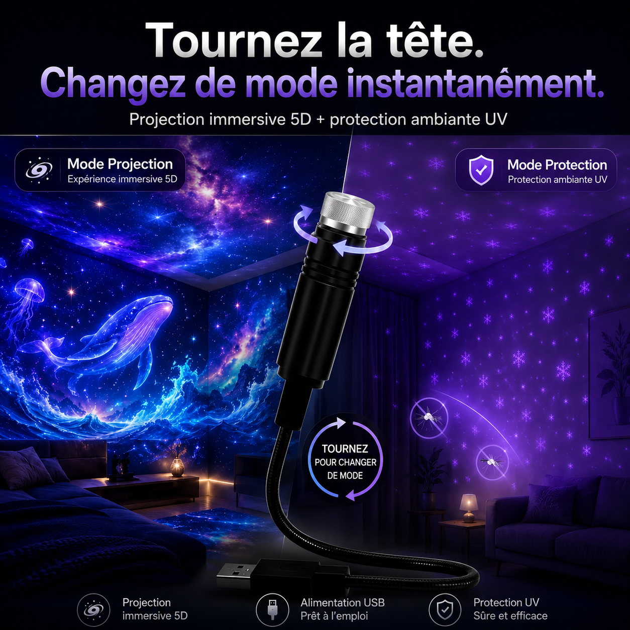 𝑩𝗰𝙚𝐬𝒔𝙫®🌟 Veilleuse projecteur d’étoiles holographique intelligente