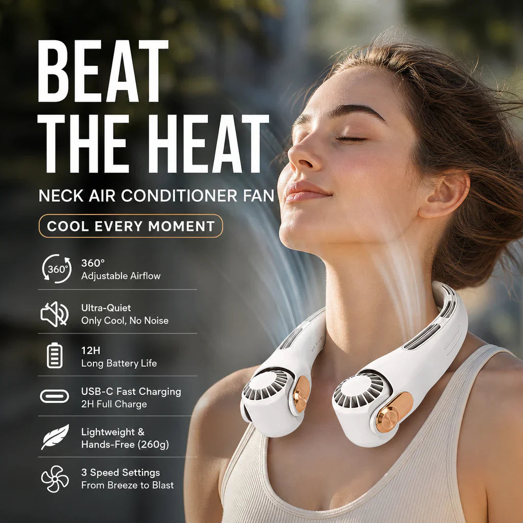 🥳2026 HOT SALE🥳💞50K+ SOLD!🍃💨 50% OFF! Neck Air Conditioner Fan – Ultra‑quiet, 360° rotating, 3 speeds. Hands‑free cooling, long battery. 🌬️😎🌬️