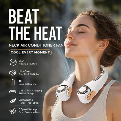🥳2026 HOT SALE🥳💞50K+ SOLD!🍃💨 50% OFF! Neck Air Conditioner Fan – Ultra‑quiet, 360° rotating, 3 speeds. Hands‑free cooling, long battery. 🌬️😎🌬️