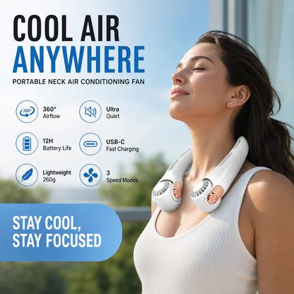 🥳2026 HOT SALE🥳💞50K+ SOLD!🍃💨 50% OFF! Neck Air Conditioner Fan – Ultra‑quiet, 360° rotating, 3 speeds. Hands‑free cooling, long battery. 🌬️😎🌬️