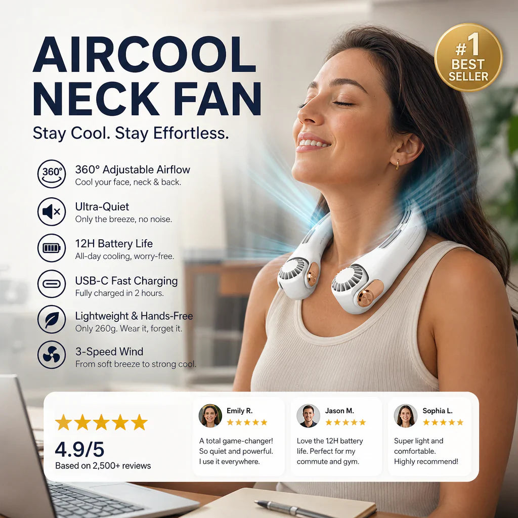 🥳2026 HOT SALE🥳💞50K+ SOLD!🍃💨 50% OFF! Neck Air Conditioner Fan – Ultra‑quiet, 360° rotating, 3 speeds. Hands‑free cooling, long battery. 🌬️😎🌬️